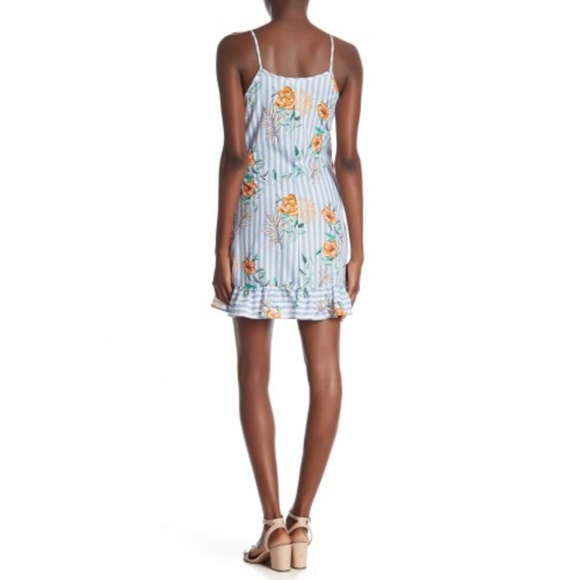 Everly Blue Floral Ruffle Hem Wrap Dress - Picture 2 of 5